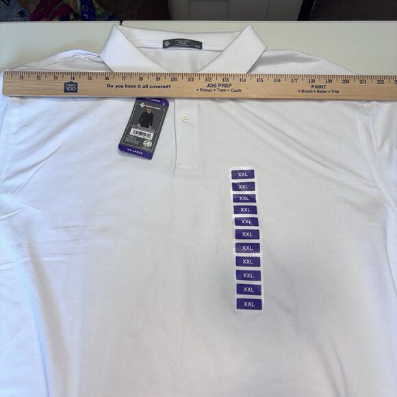 Members Mark Stretch Pique Polo Classic Fit Long Sleeve Shirt Mens XXL White NWT - Picture 8 of 13